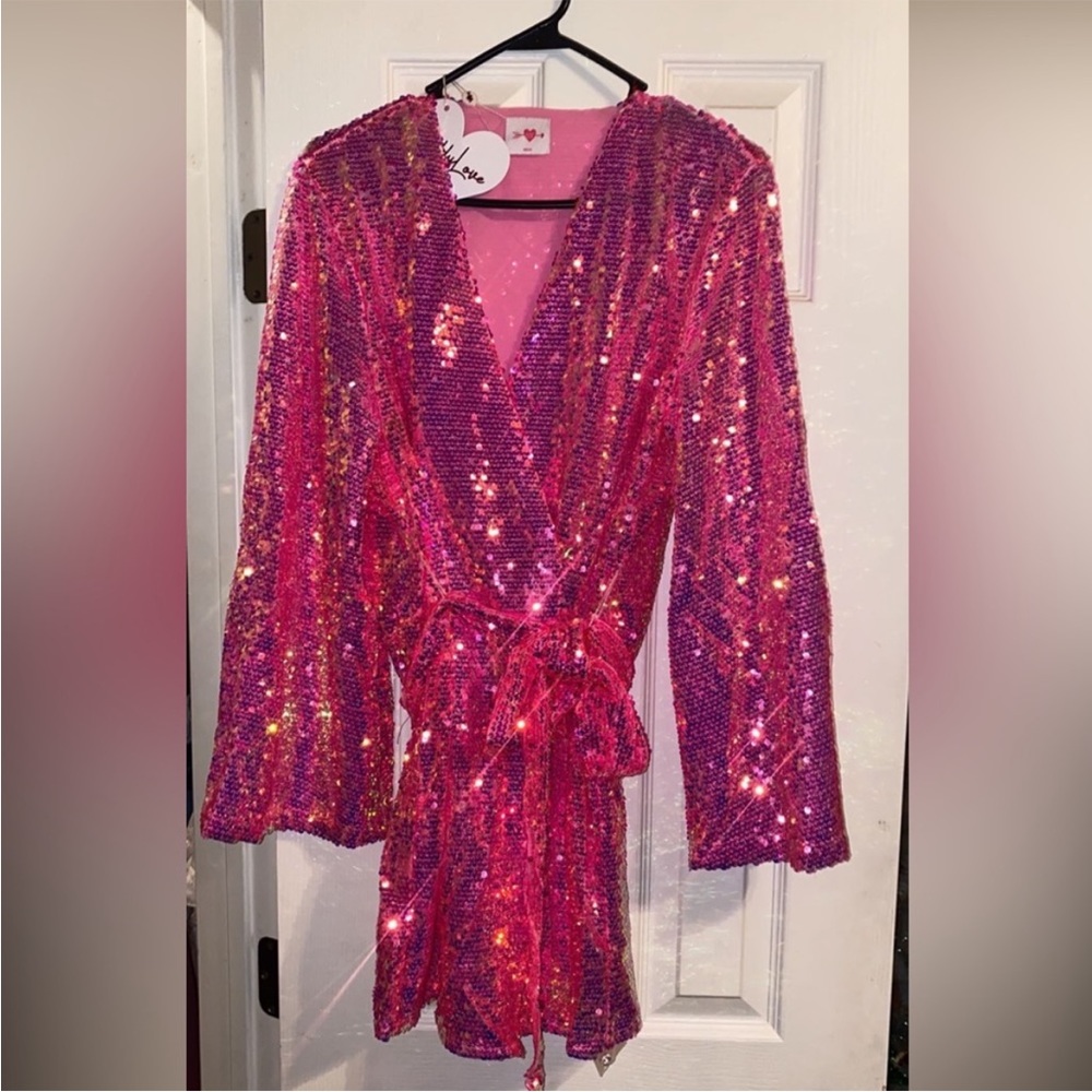Buddy love pink sequin wrap dress